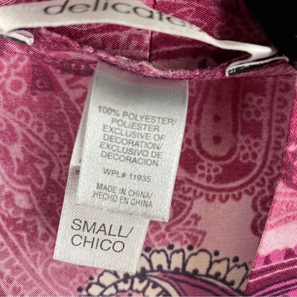 Delicates Casual Paisley Long Sleeve Open Front Tie Waist Kimono Robe Small Pink - Picture 4 of 10